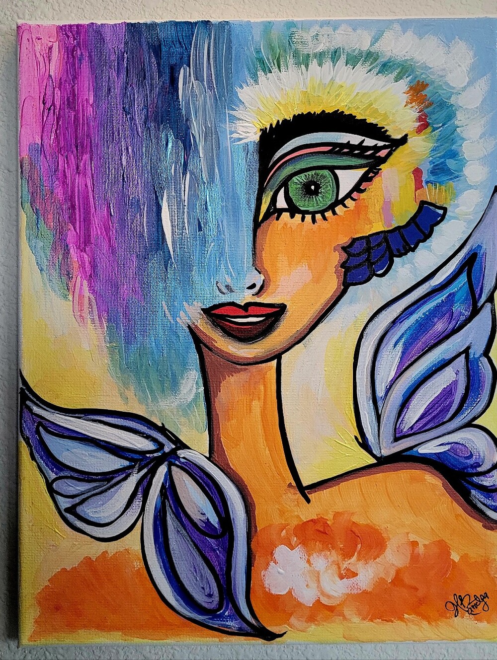 Colorful Abstract Female Portrait Wall Art in Multicolor